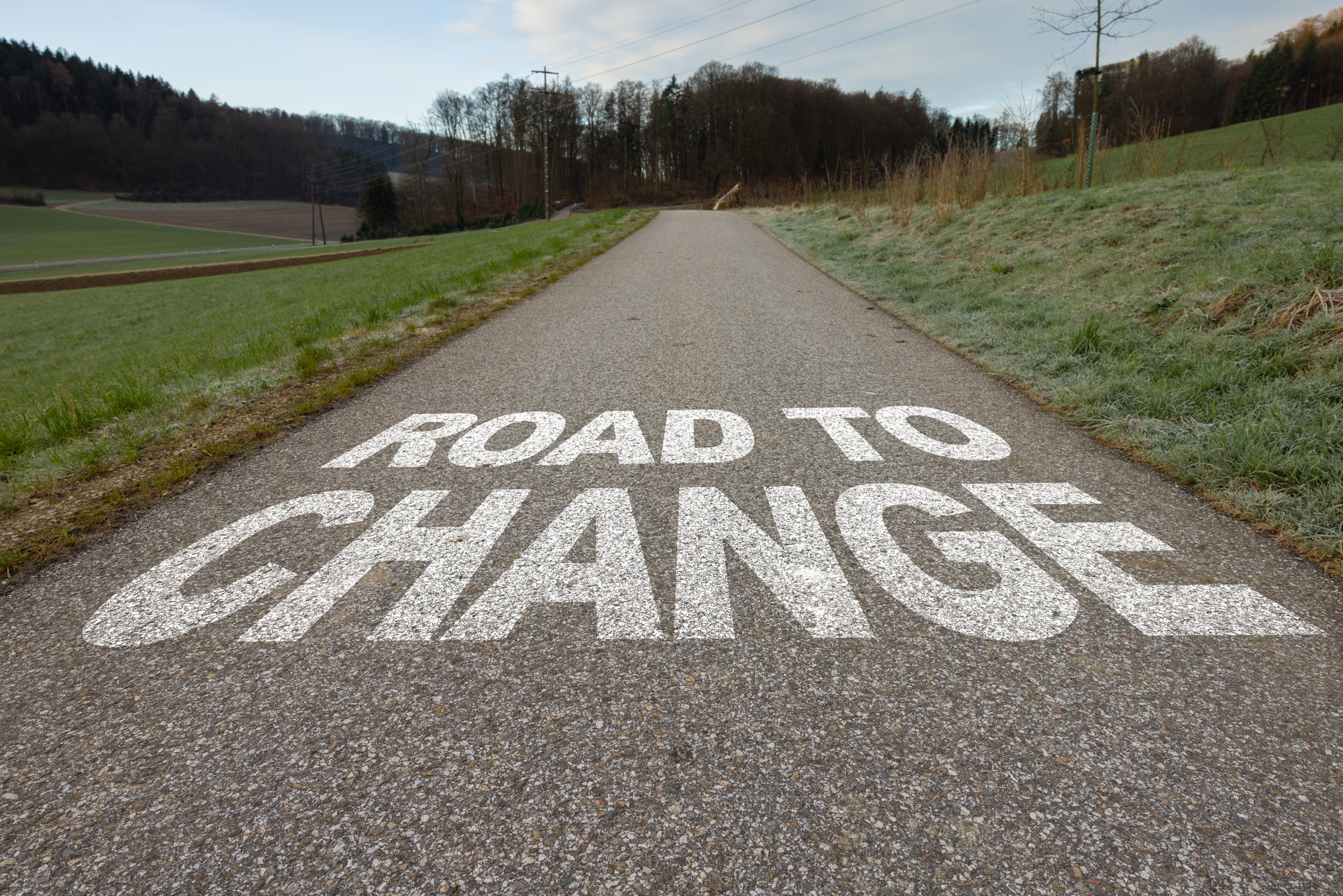 Road to Change written on road. Concept of start straight and beginning for cooperation. Start text on the highway road concept for planning and challenge or career path.